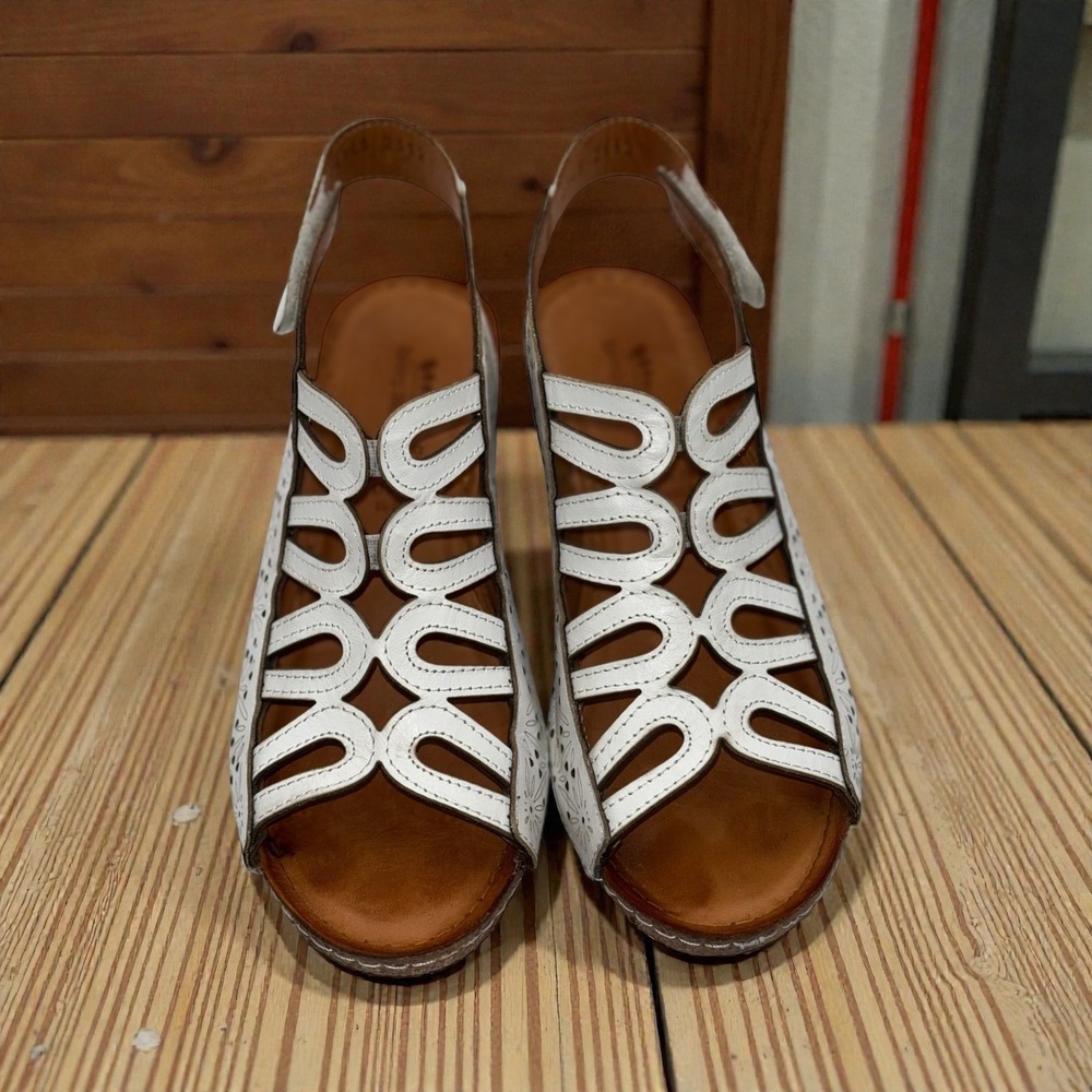 Spring Step White Leather Wedge Sandal Women's EU 38 US 7–7.5 Comfort Slingback - Picture 4 of 10